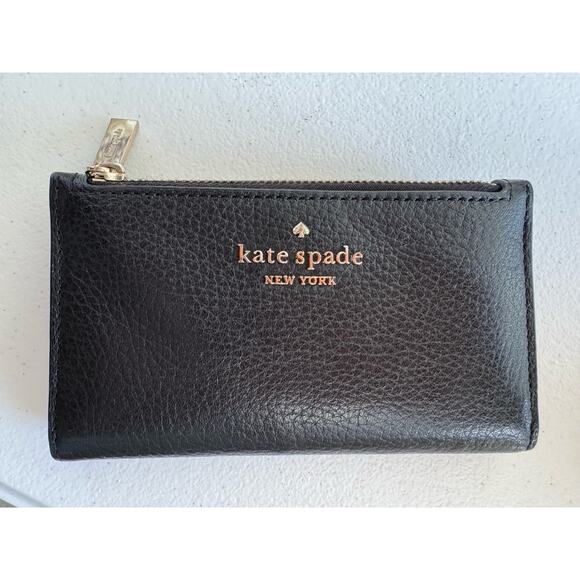 Kate Spade New York black leather wallet gold hardware small - Picture 1 of 5